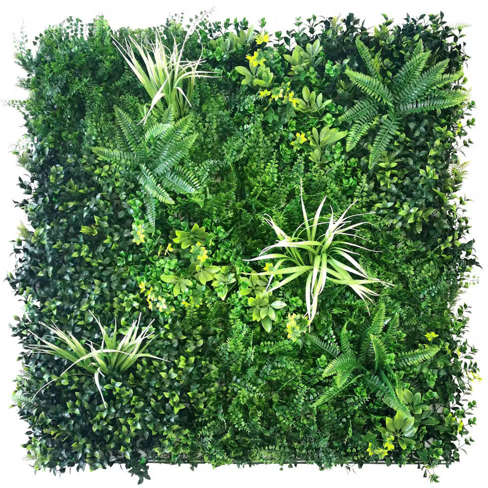 Artificial garden hedge panel 1m x 1m, fire-classified, with dense hedge foliage