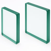 Two sample pieces of laminated glass on a white background.