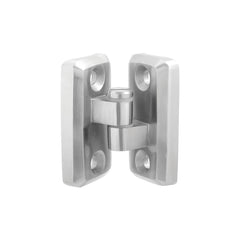 Gate hinge assembly in 316 stainless steel, clamping to 48.3mm tube on both the post and the gate stile