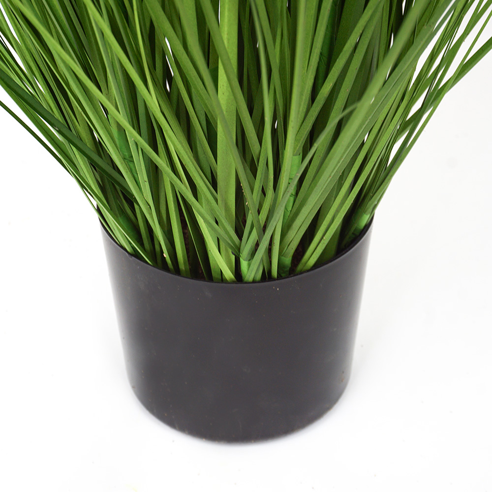 black plastic pot on the green artificial grass