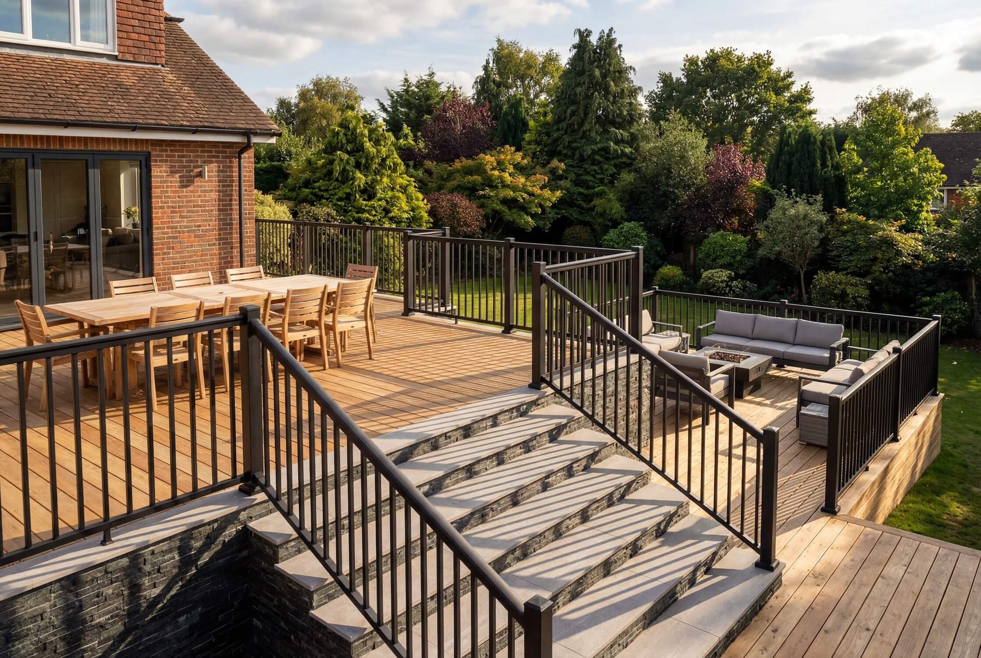 Aluminium balustrade fitted to raised residential decking area