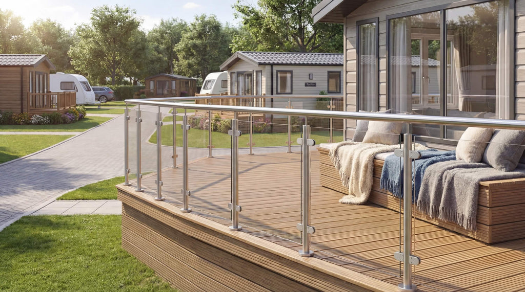 Semi Frameless Glass balustrades On composite decking for holiday homes