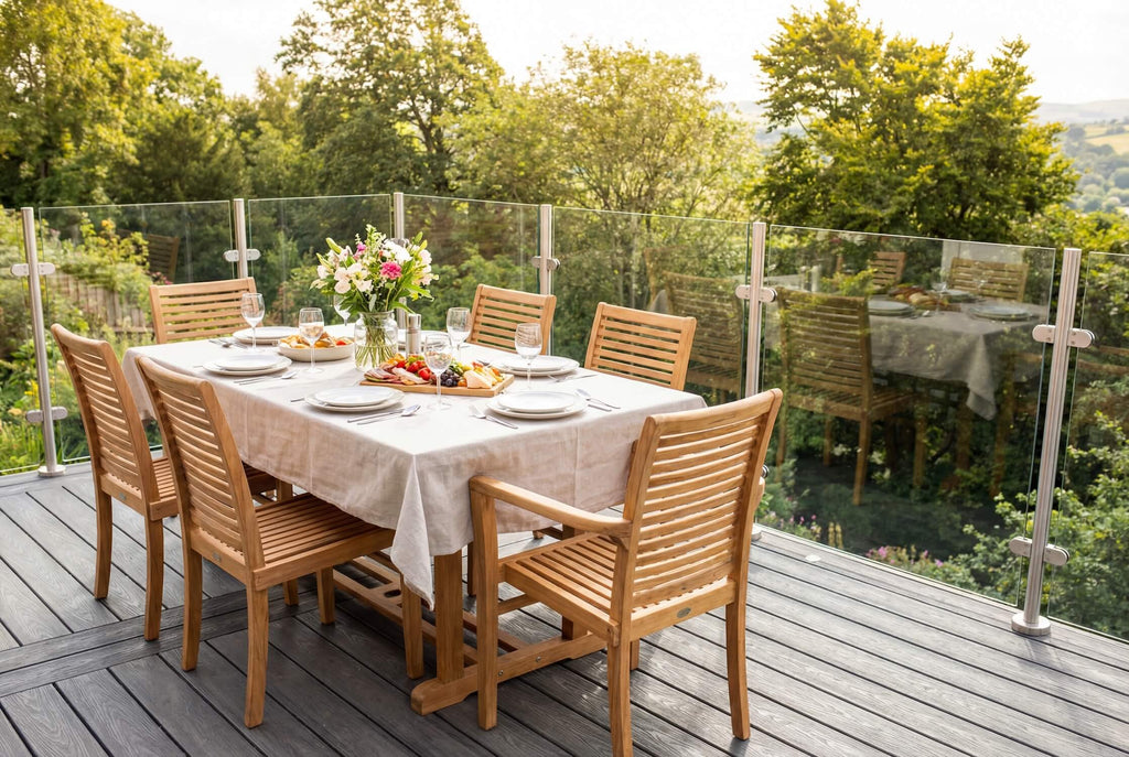 Semi frameless satin silver glass balustrade installed on residential decking
