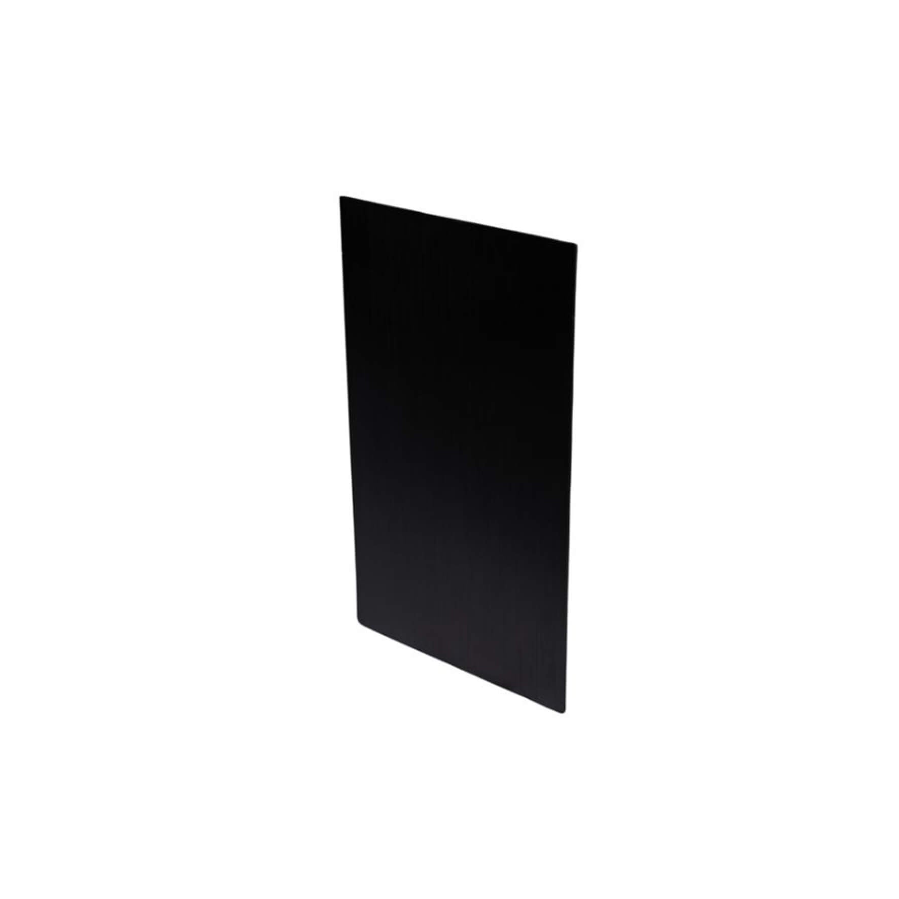 Black rectangular glass channel end cap on a white background