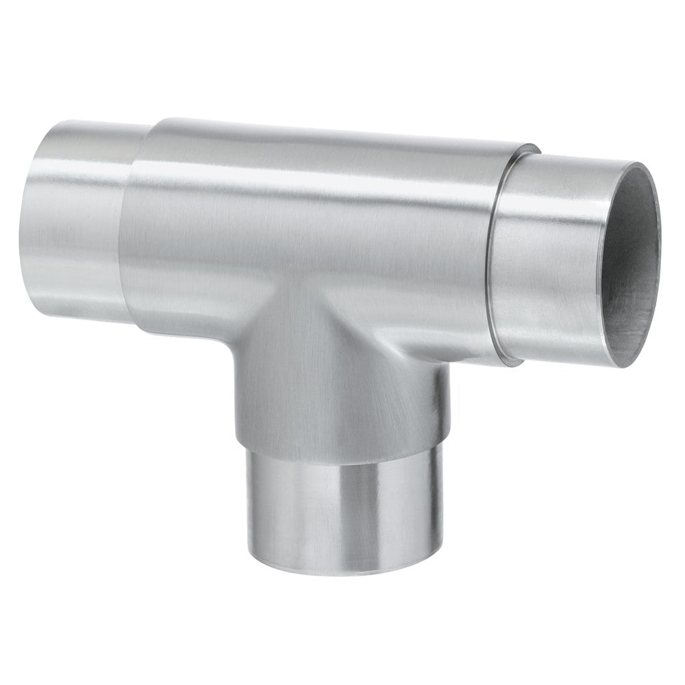 Handrail long tee in 316 stainless steel for 48.3mm balustrade tube, joining a branch into a main run