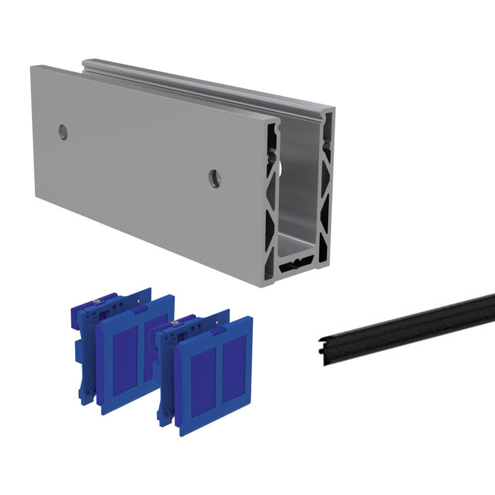 Silver anodised side fix glass balustrade channel with rubbers and wedges