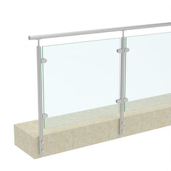 Side mounted glass balustrade with satin stainless steel posts and handrail