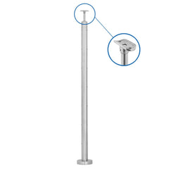 Wire balustrade through post in 316 stainless steel, 48.3mm with welded base plate and seven plain holes for the wire to pass through