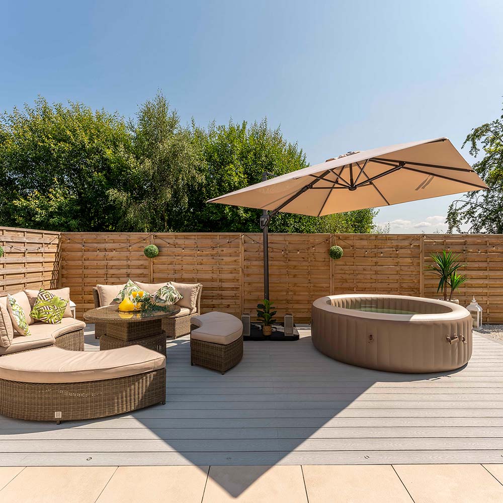 Ash White Composite decking with rattan Garden furniture