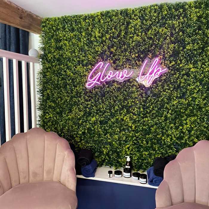 boxwood natural hedge panels in beauty salon