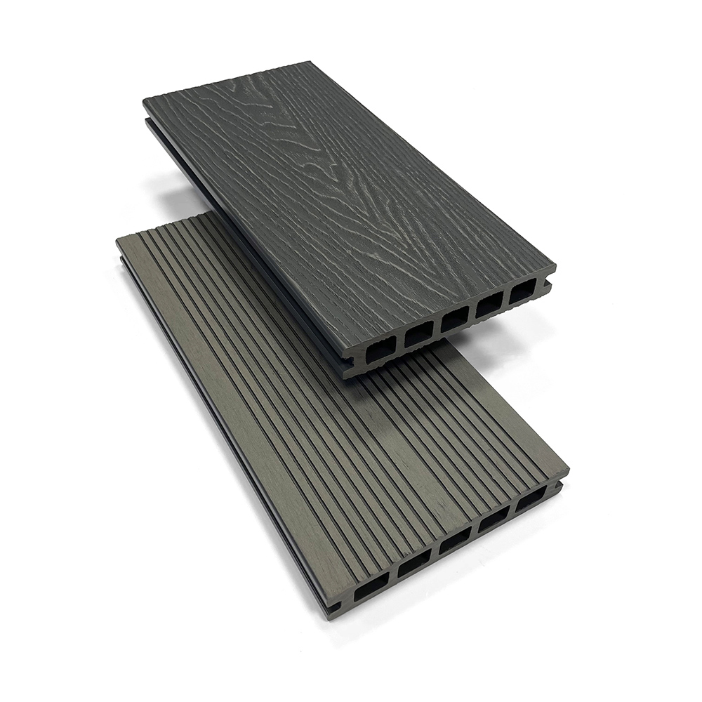 Grey Composite Decking 3.6m boards, Deep embossed wood grain finish with a grooved side on the reverse.