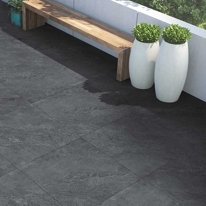 outdoor patio porcelain tiles in a slate colour