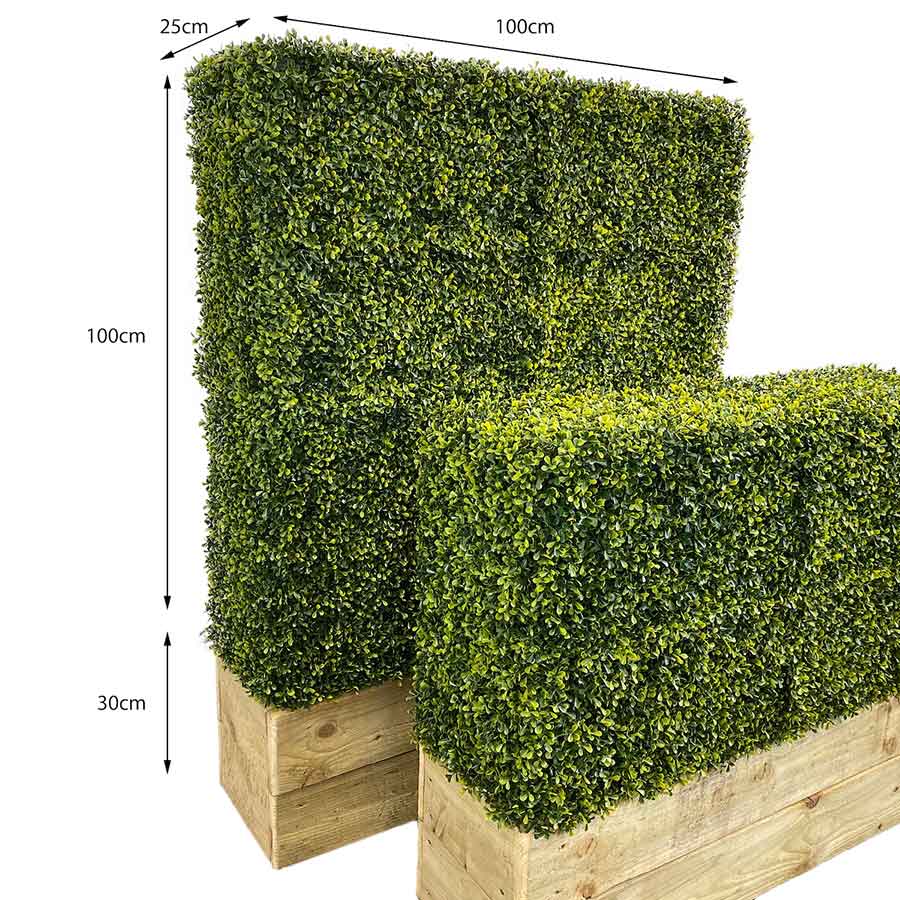 Artificial box hedge with trough heights measurements
