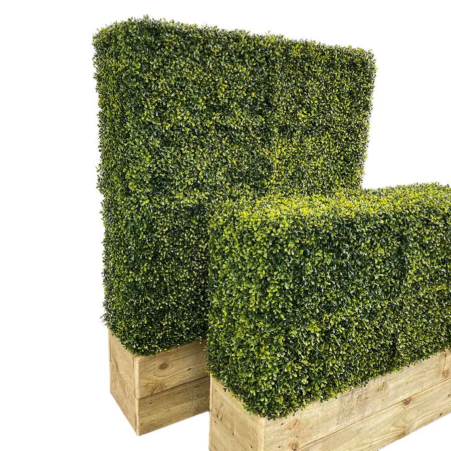 Artificial box hedge with trough heights side view