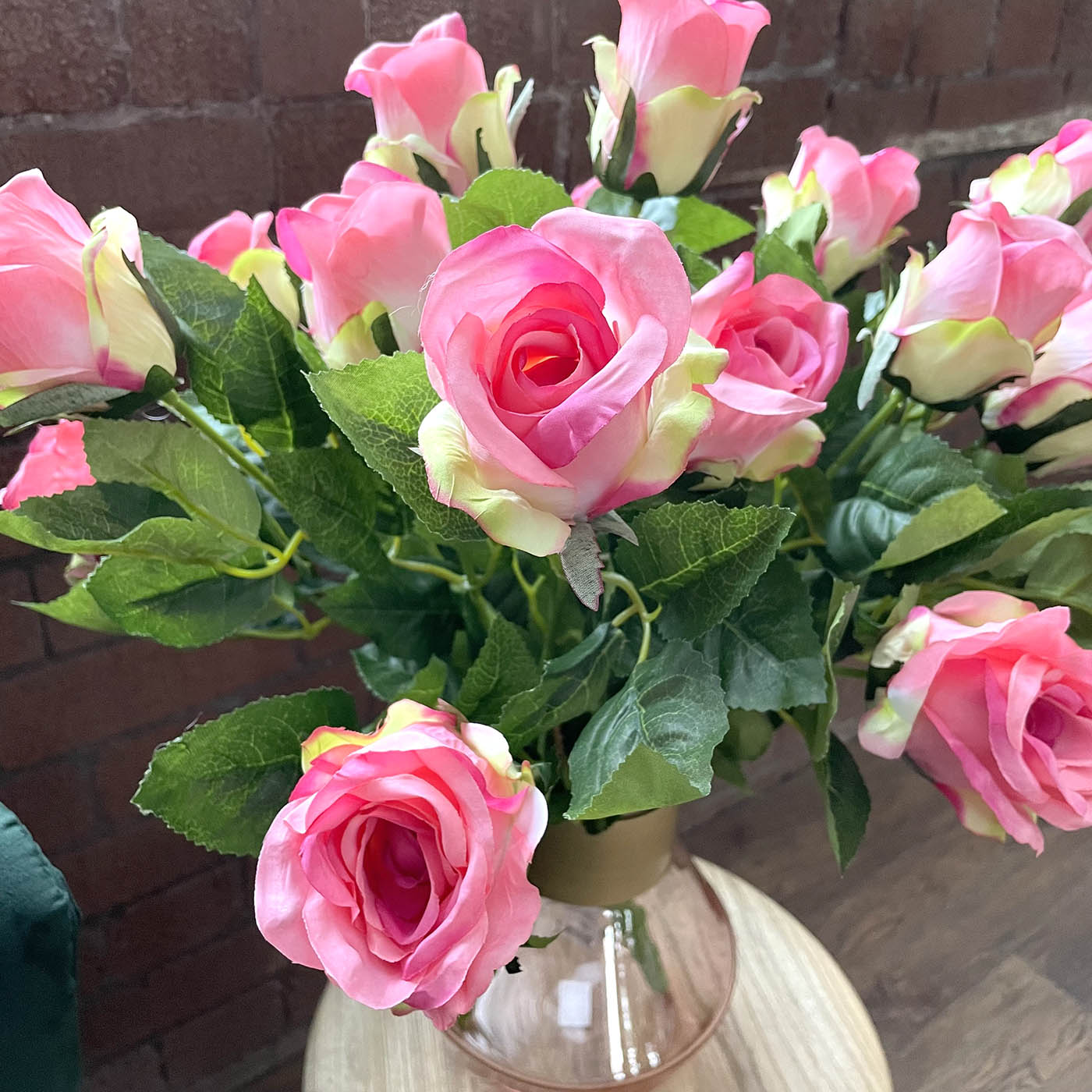 artificial pink roses close up
