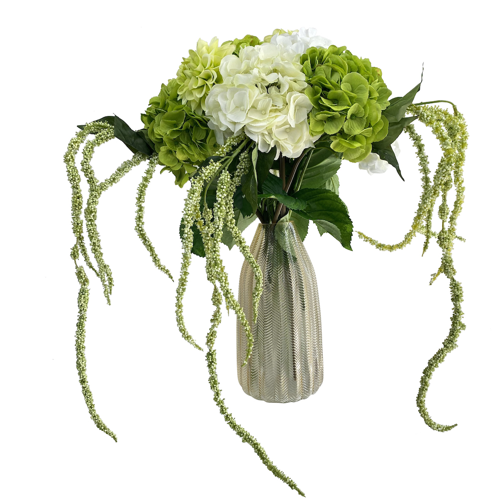 white and green hydrangea bunch bouquet