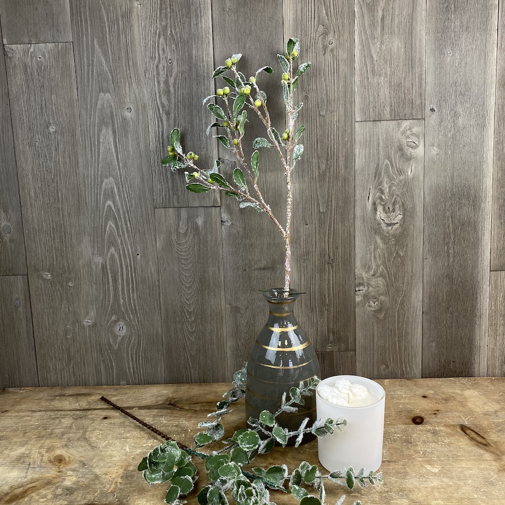 artificial frosted berry and leaf spray single stem