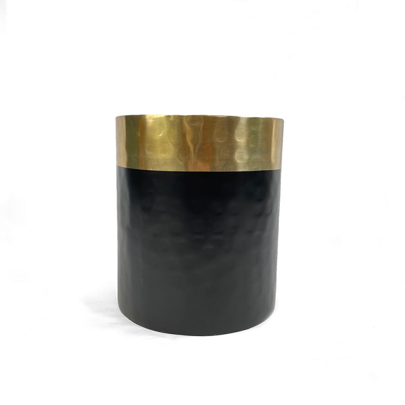 large Russo black and gold metal indoor plant pot with hammered texture