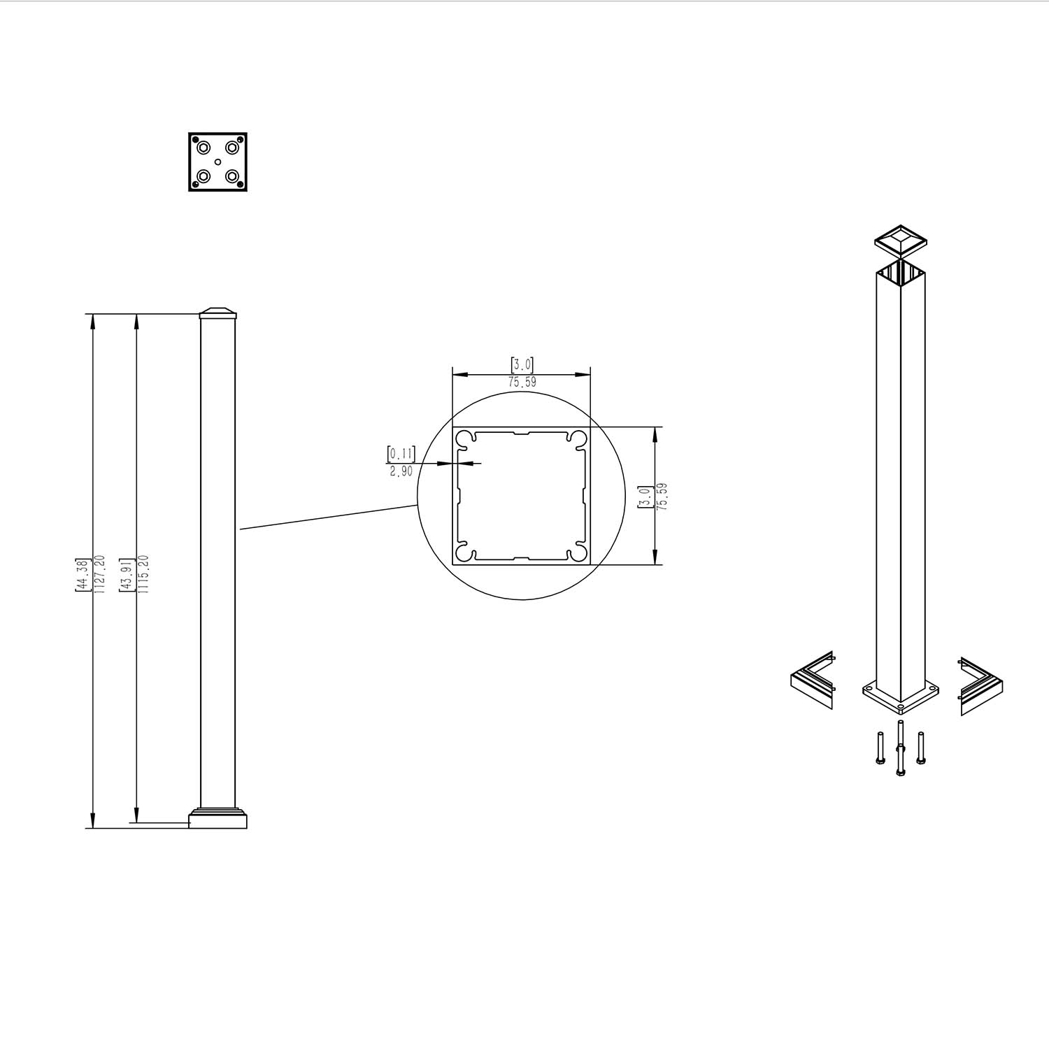 aluminium posts diagram for the handrail system