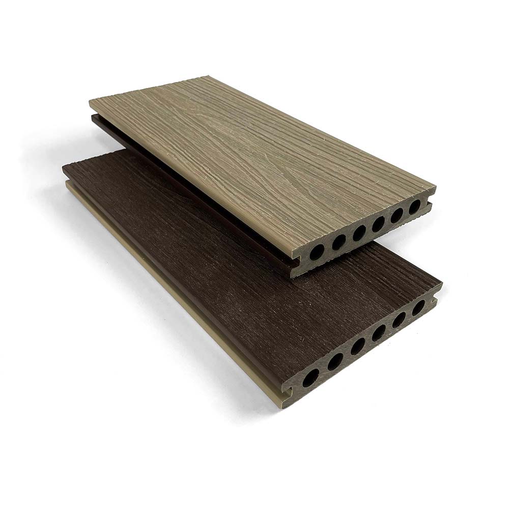 Walnut and Mocha capped composite decking board