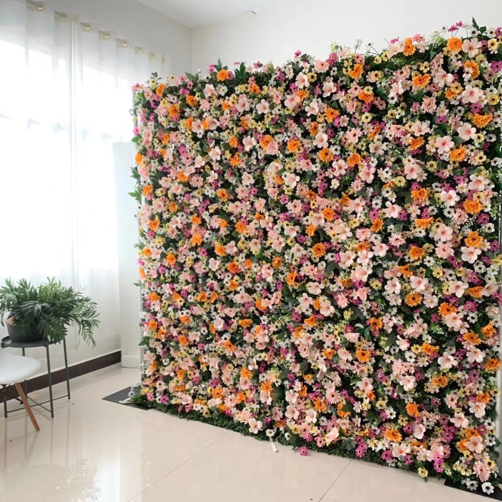 the bright Ditsy Daisy flower wall set up in a venue