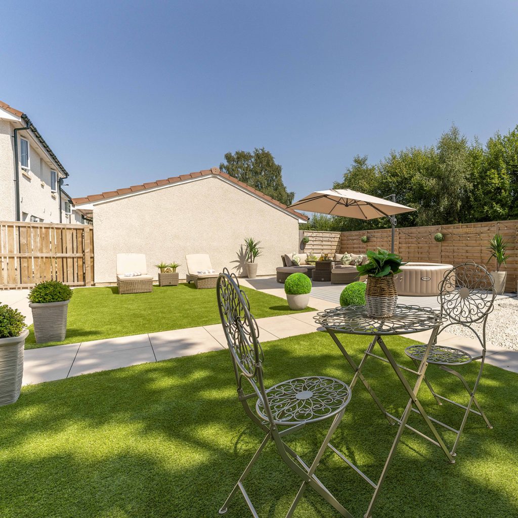 luxury artificial grass lawns laid in a modern family garden