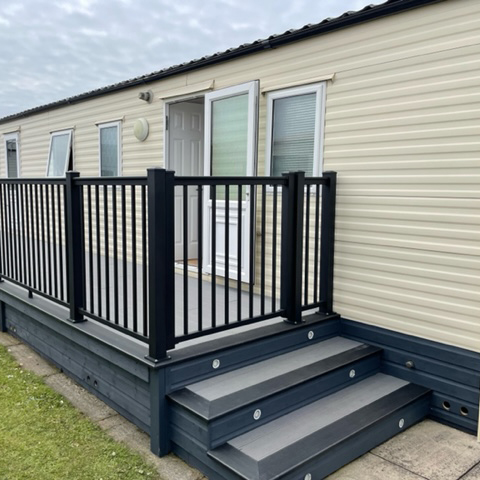 aluminium handrails used for holiday lodges and static caravans with raised decking areas