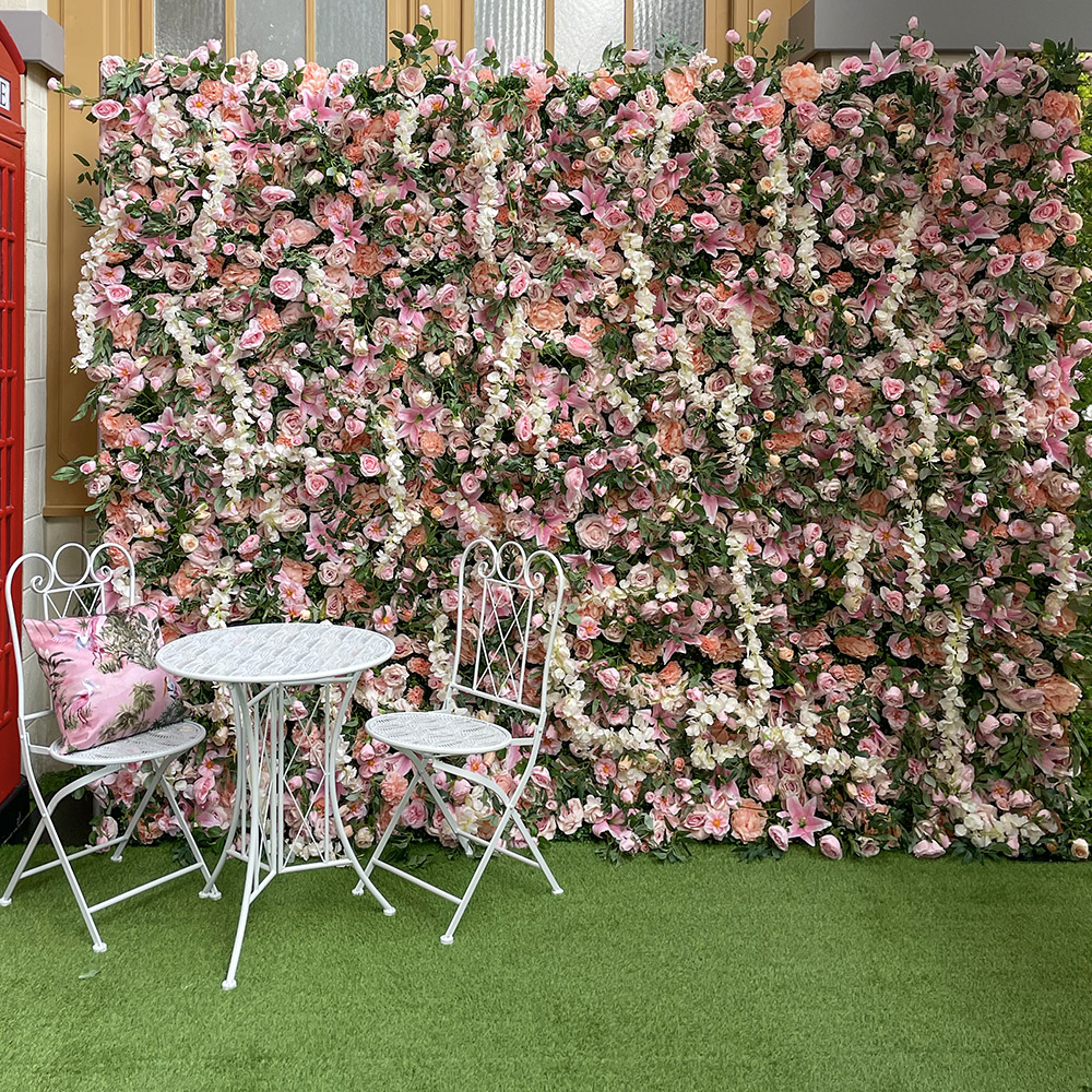 The beautiful faux flower wall Wild Lily used at an event 