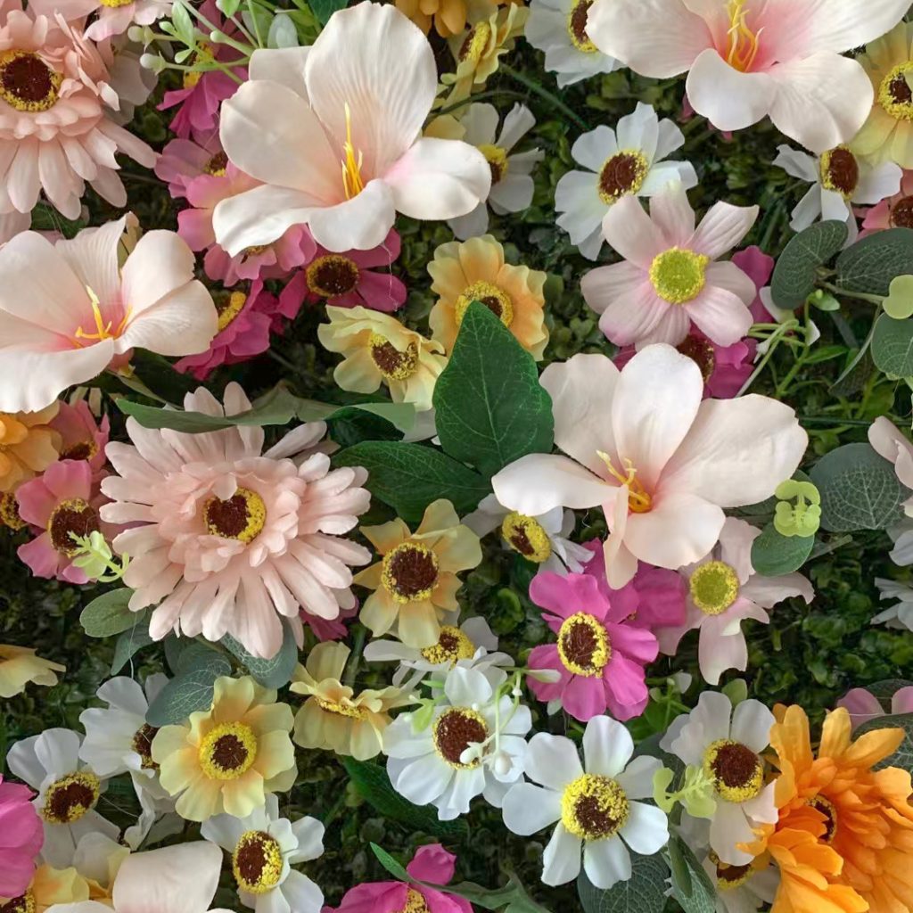 close up of artificial flowers from the ditsy daisy wall used for creating event displays