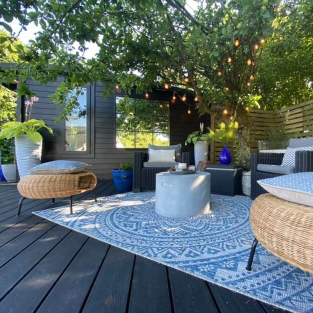 ignite black decking boards laid in a stylish garden