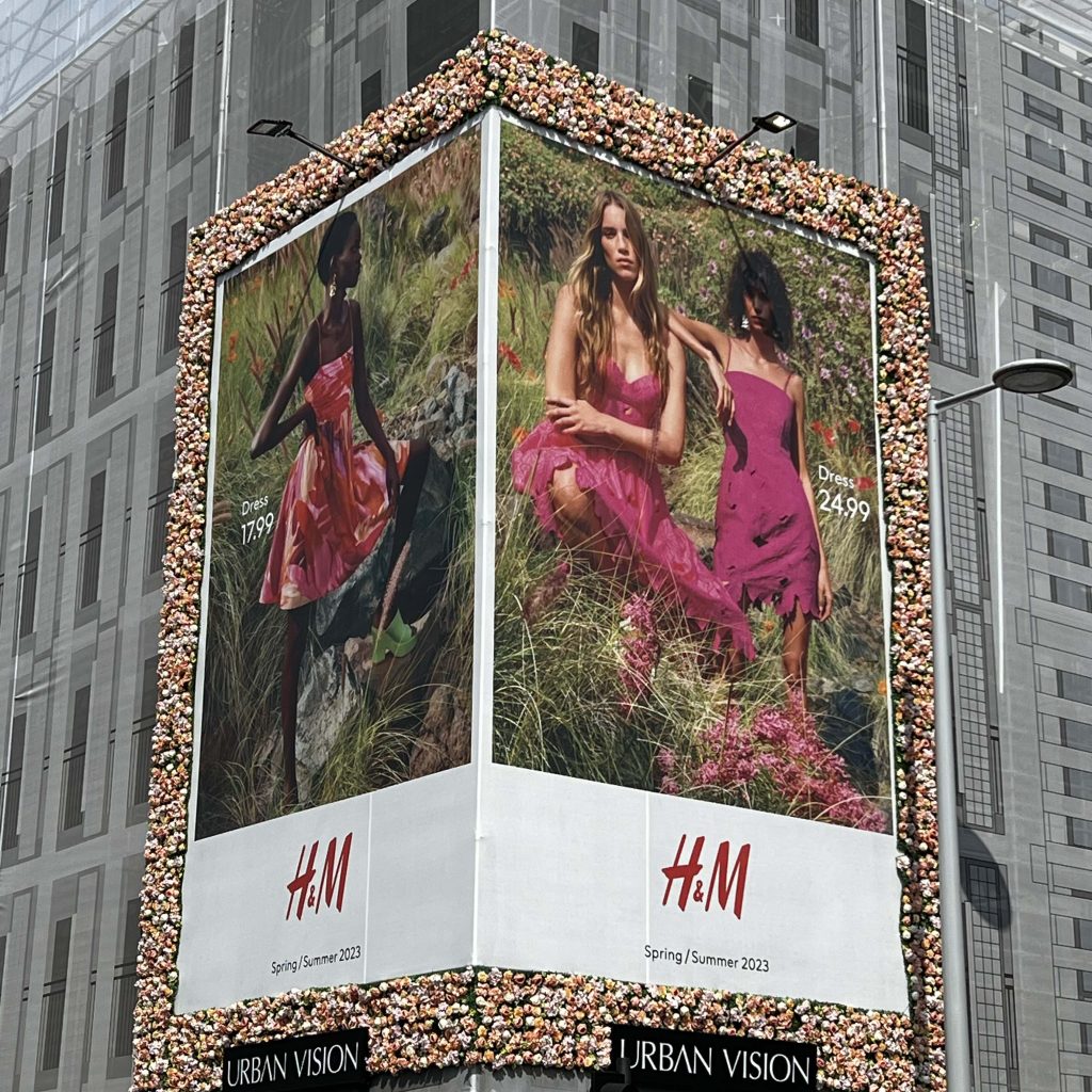 artificial flower tiles used in brand activation in central London