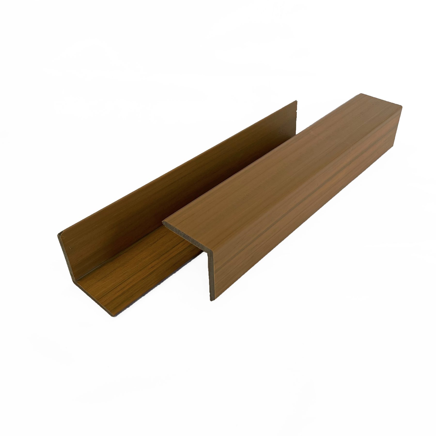 teak coloured capped decking trim