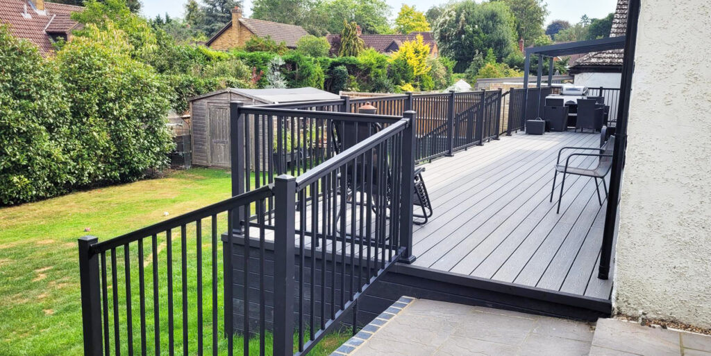 aluminium handrail system installed on a large decked area
