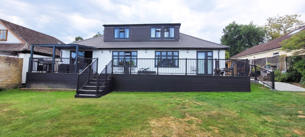 Black powder coated Aluminium Balustrade Installation on decking