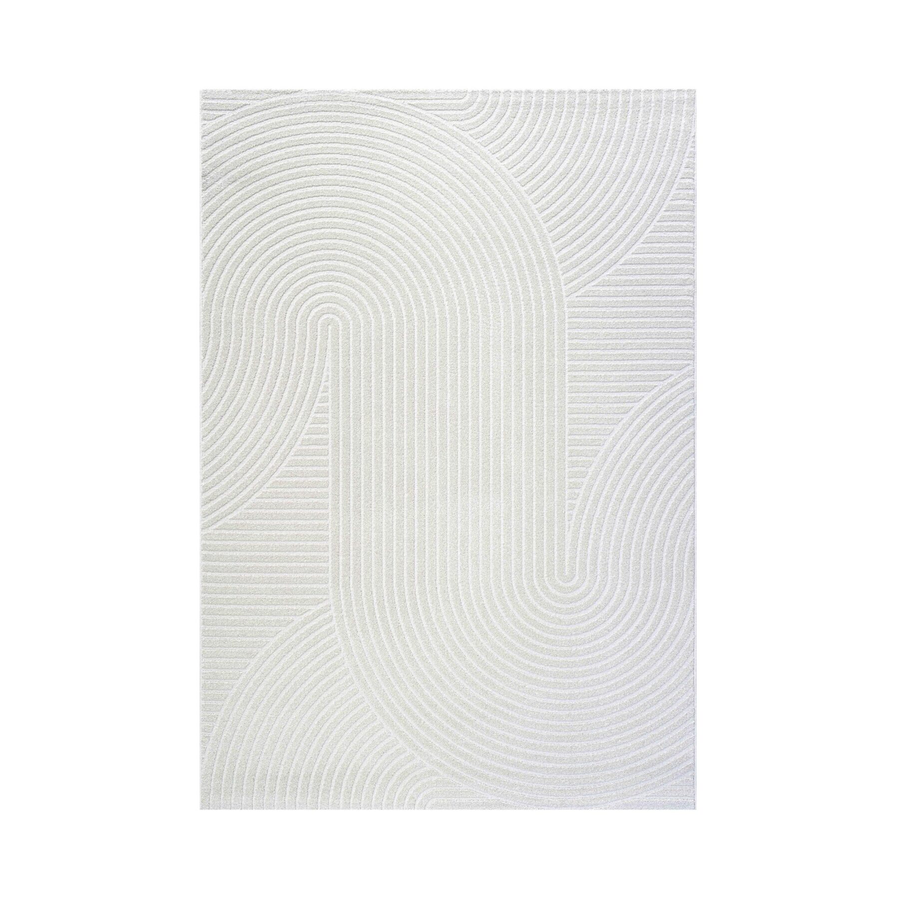 full size Geo curve striped line indoor rug in Cotton White