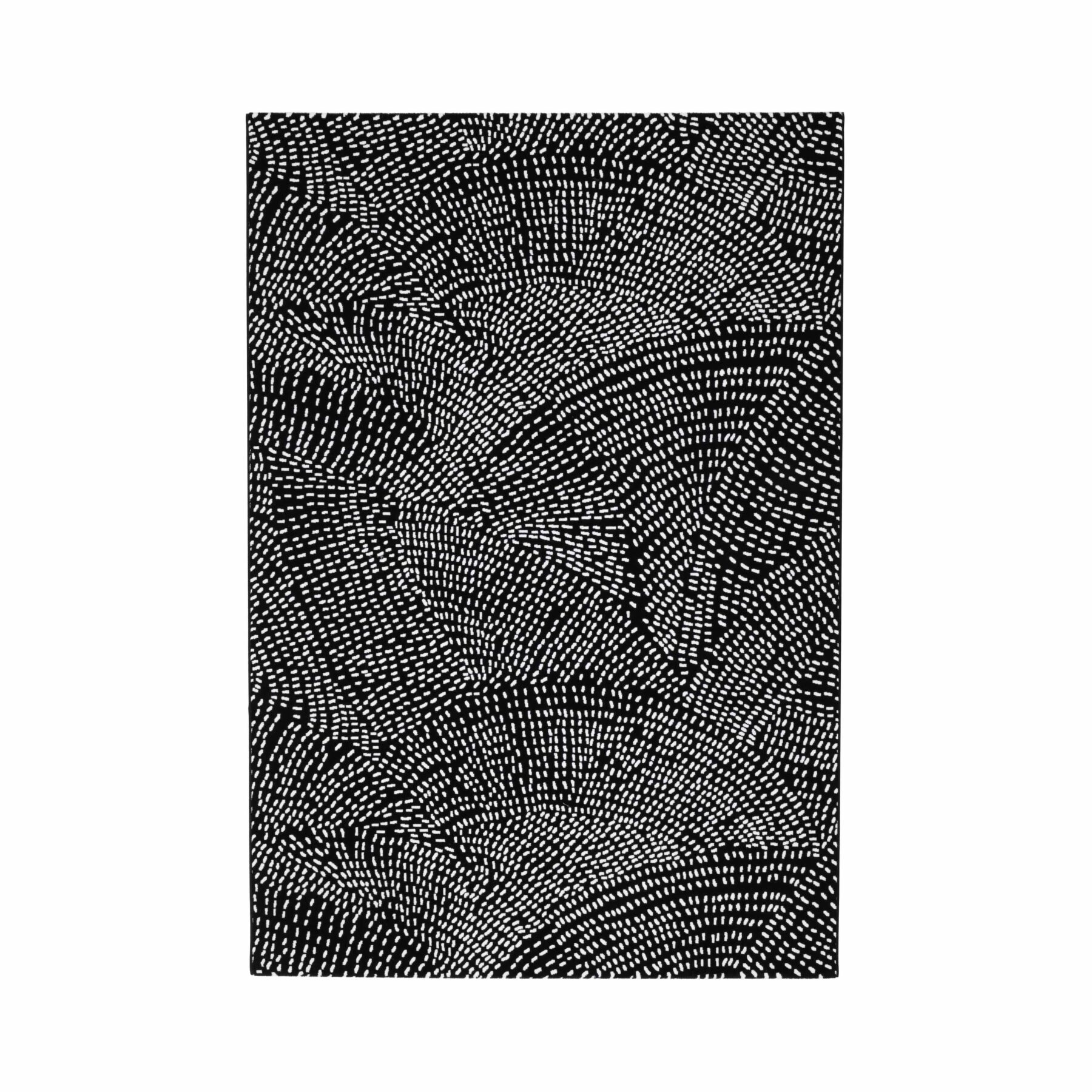 full view of Tiago indoor rug spotted design black background with white spots